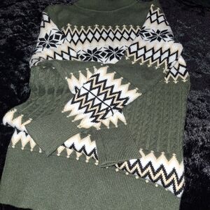 Green Patterned Long Sleeve Dress